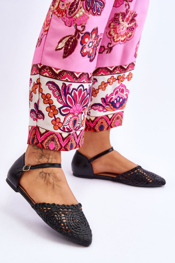 Elegantiški moteriški basutės, plokščios juodos spalvos Sheia