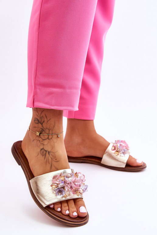 Odinės moteriškos šlepetės su puošmena Nicole...