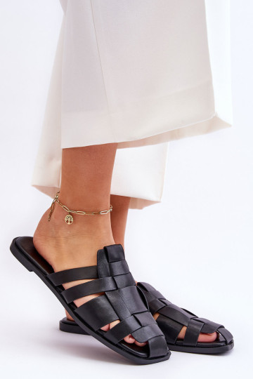 Moteriškos dryžuotos šlepetės Juodos Reyna 2