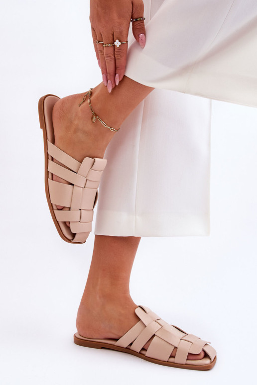 Moteriškos dryžuotos šlepetės Šviesiai smėlio...