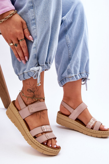 Moteriški sandalai su velcro rožine šviežia išvaizda 2