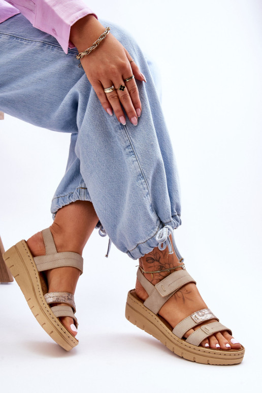 Moteriški sandalai su Velcro smėlio spalvos...