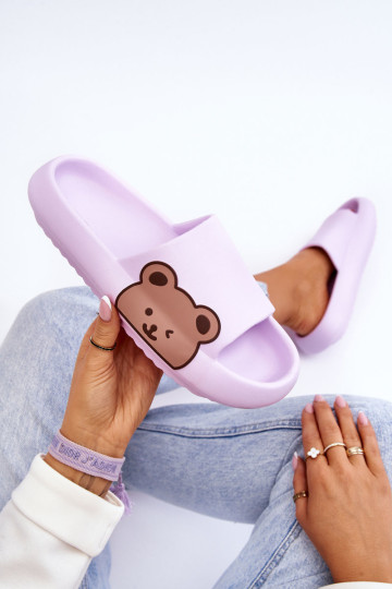 Moteriškos šviesios putplasčio šlepetės su meškiuko...