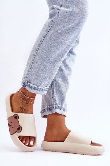 Moteriškos šviesios putplasčio šlepetės Bear Motif Beige... 2