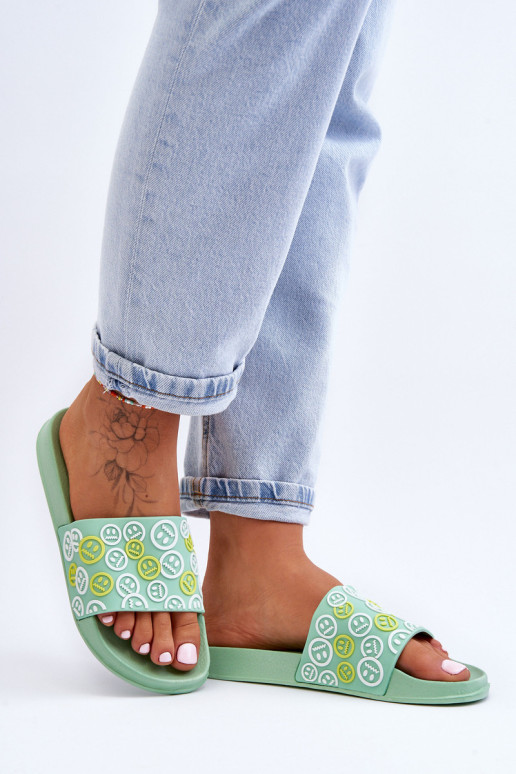 Moteriškos šlepetės su šypsenėlėmis Green Cosette