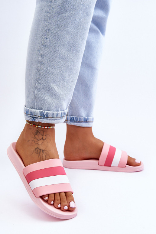 Moteriškos dryžuotos šlepetės rožinės spalvos...