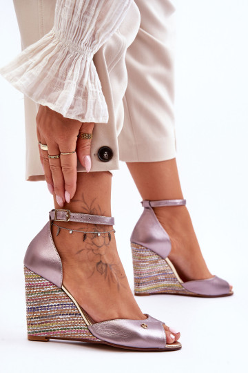 Odiniai pleištiniai sandalai Laura Messi 2603/783 Sidabras