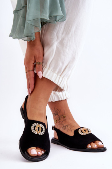 Zomšinės plokščios basutės su puošmena Nicole 2744/002 juodos