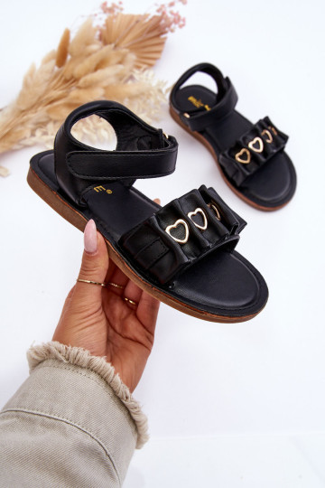 Vaikiški sandalai su Velcro širdelėmis Black Havana