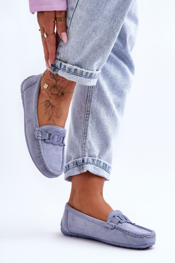 Moteriški madingi zomšiniai mokasinai, mėlyni Rabell