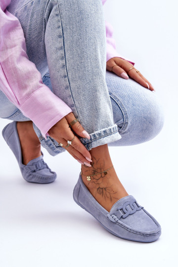 Moteriški madingi zomšiniai mokasinai, mėlyni Rabell 2