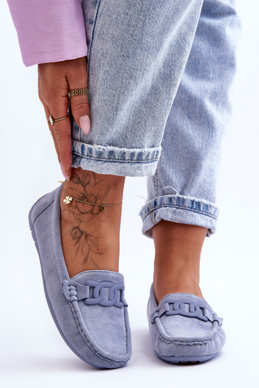Moteriški madingi zomšiniai mokasinai, mėlyni...