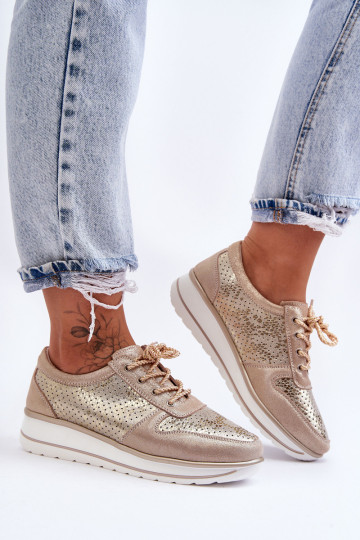 Odiniai sportiniai batai su perforacija S.Barski AL22246 Auksas