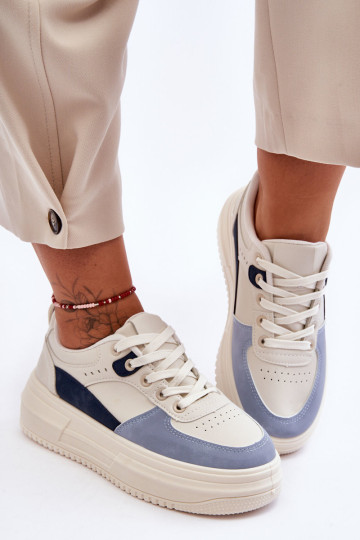 Moteriški sportiniai batai ant didžiulės platformos, baltai mėlyna Gemma