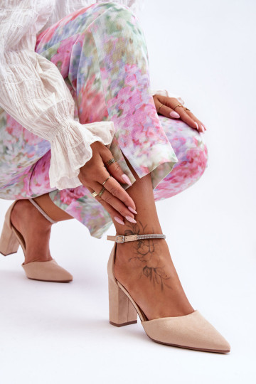 Zomšiniai aukštakulniai su krištoliniais smėlio spalvos... 2