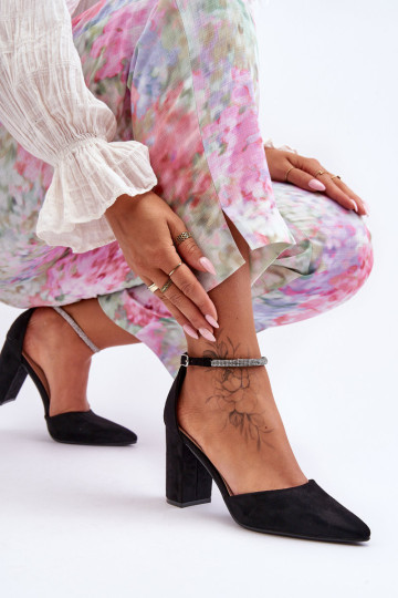 Zomšiniai aukštakulniai su kalnų krištolais juodu deimantu 2