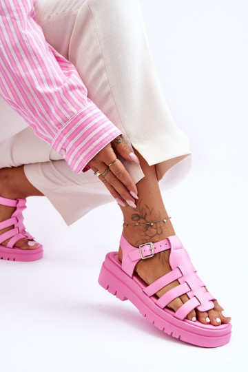 Odinės plokščios basutės su dirželiais Pink Diosa