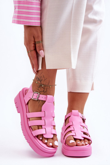 Odinės plokščios basutės su dirželiais Pink Diosa