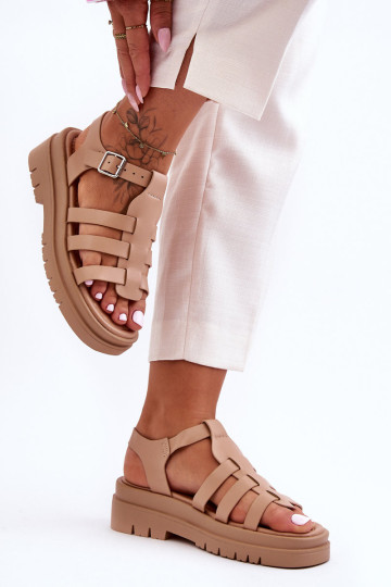 Odinės plokščios basutės su dirželiais Beige Diosa