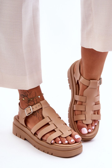 Odinės plokščios basutės su dirželiais Beige Diosa 2