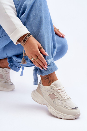 Madingi moteriški tinkliniai sportbačiai smėlio spalvos... 2