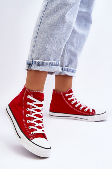 Moteriški klasikiniai aukšti sportbačiai, raudoni remos