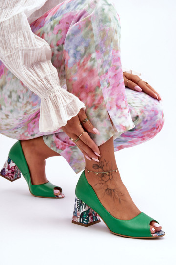 Odiniai aukštakulniai su dekoratyviniais kulnais Lewski batai 2608/K Green