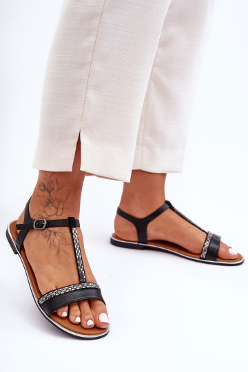 Moteriški sandalai su kalnų krištolais Juoda Penna