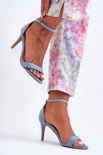 Klasikiniai sandalai ant kulno medžiagos, mėlynos spalvos...