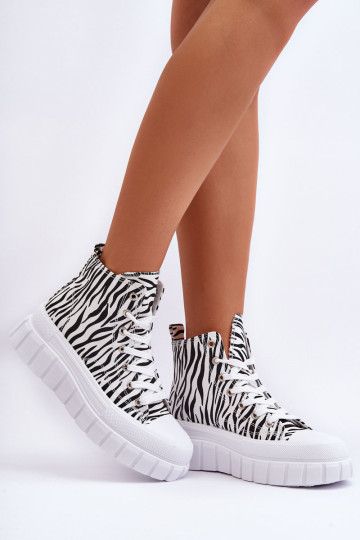 Moteriški aukšti sportbačiai, zebra modelio balti Florensi