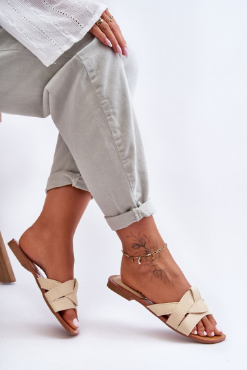 Moteriškos medžiagos šlepetės smėlio spalvos Aversa 2