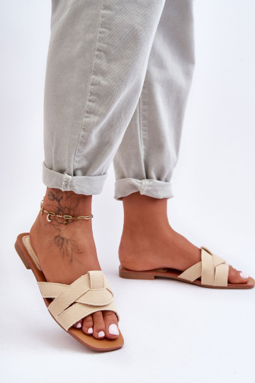 Moteriškos medžiagos šlepetės smėlio spalvos Aversa