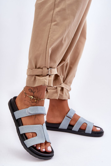 Odinės klasikinės moteriškos šlepetės su lipnia juostele,...