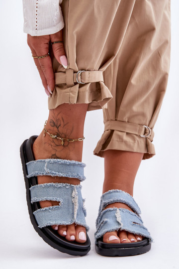 Moteriškos medžiagos šlepetės su užtrauktuku su mėlyna...