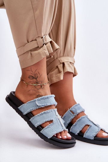 Moteriškos medžiagos šlepetės su užtrauktuku su mėlyna Lamirose