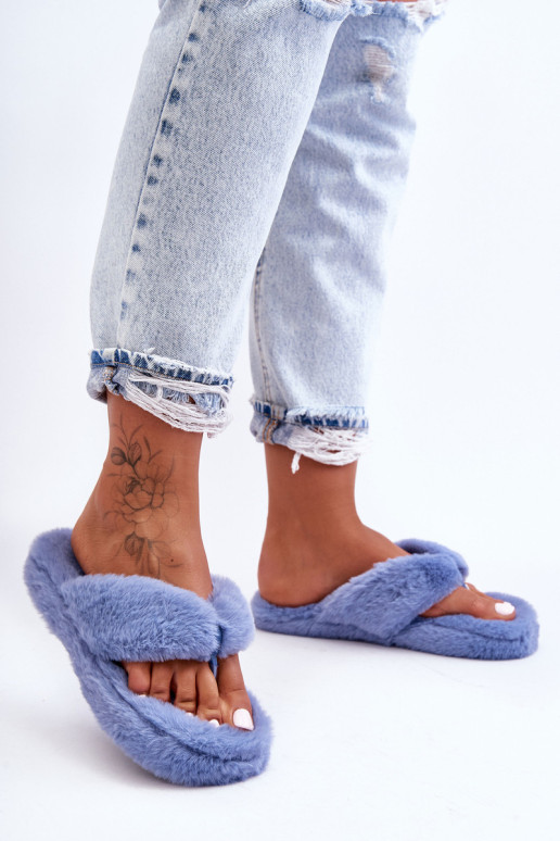 Moteriškos pūkuotos šlepetės Papcie Blue Elma