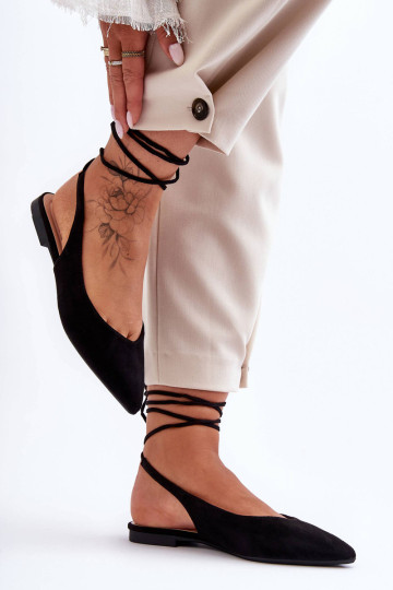 Moteriški zomšiniai suvarstomi baleto buteliai, juodi...