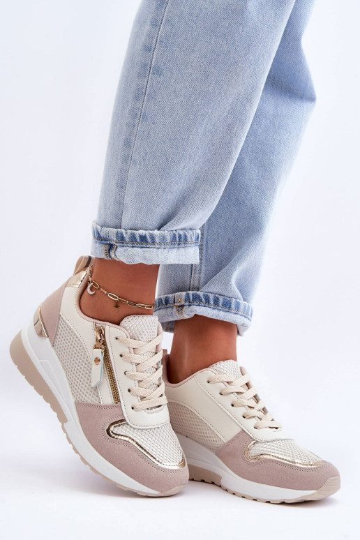 Moteriški sportbačiai su platforma smėlio-balti...