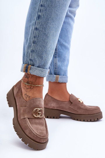 Moteriški zomšiniai pusbačiai su tamsiai smėlio spalvos ornamentu