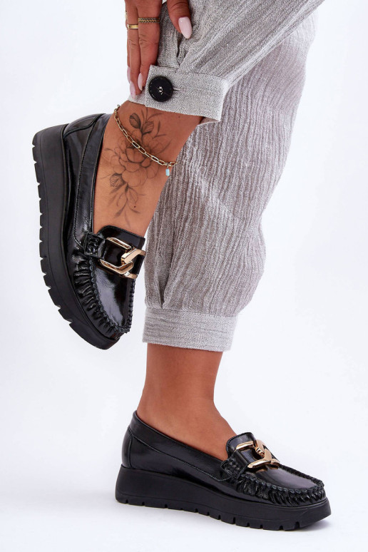 Odiniai platforminiai mokasinai su dekoracija...