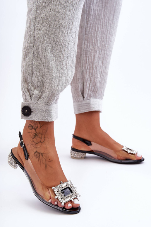 Permatomi sandalai su dekoracijomis Juodi...