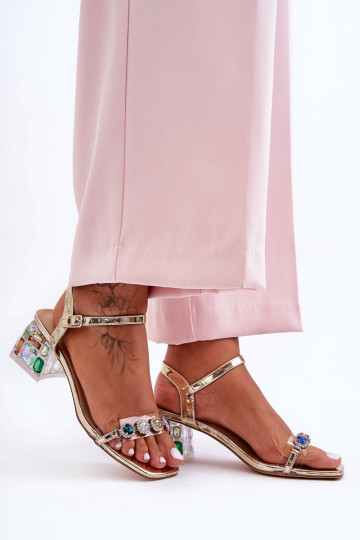 Moteriški sandalai su aukštakulniais auksiniais... 2