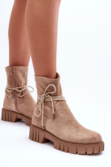 Moteriški zomšiniai batai su raišteliu smėlio spalvos linija 2