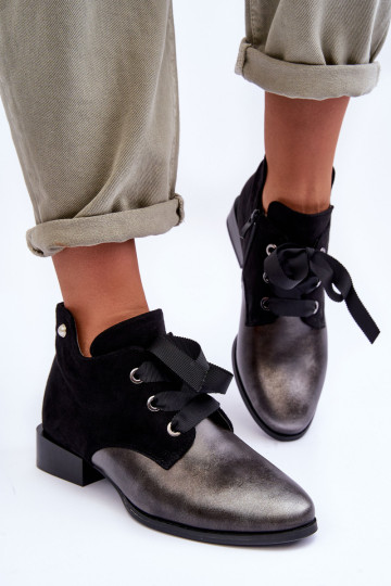 Moteriški batai plokščiakulniais su raišteliu Black Meroni 2