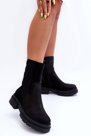Aukšti dygsniuoti kulkšnies batai Nubuck Black Milca