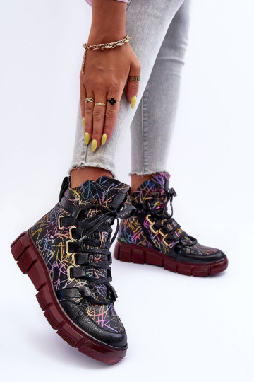 Odiniai plokšti suvarstomi batai Maciejka 06158-01 Juodi