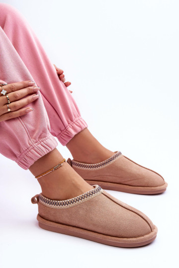 Moteriškos zomšinės šlepetės su kailiu smėlio spalvos Polinna