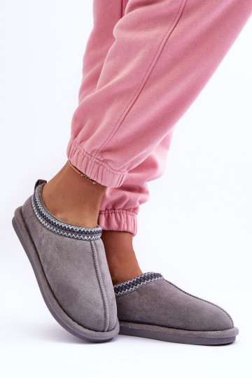 Moteriškos zomšinės šlepetės su dirbtiniu kailiu Pilka...