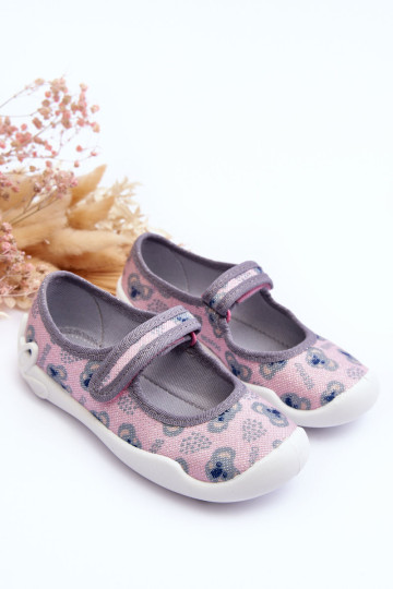 Vaikų baleto šlepetės meškiukai Befado 114X513 rožinė-pilka