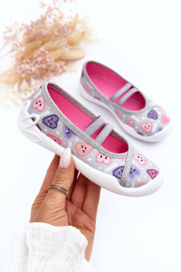 Širdelės šlepetės Befado 116X319 pilkai rožinės spalvos